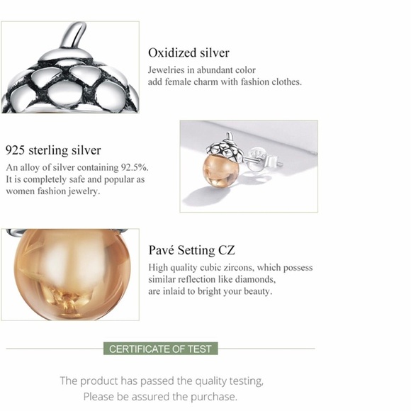 925 Sterling Silver silver Ear Studs Shining Acorns Engagement Statement Jewelry - Picture 8 of 10